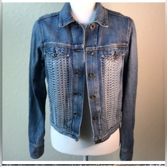 Rag and Bone Bonnaz Crochet Detail Texture Denim Jean Jacket in Blue XS - Picture 2 of 6